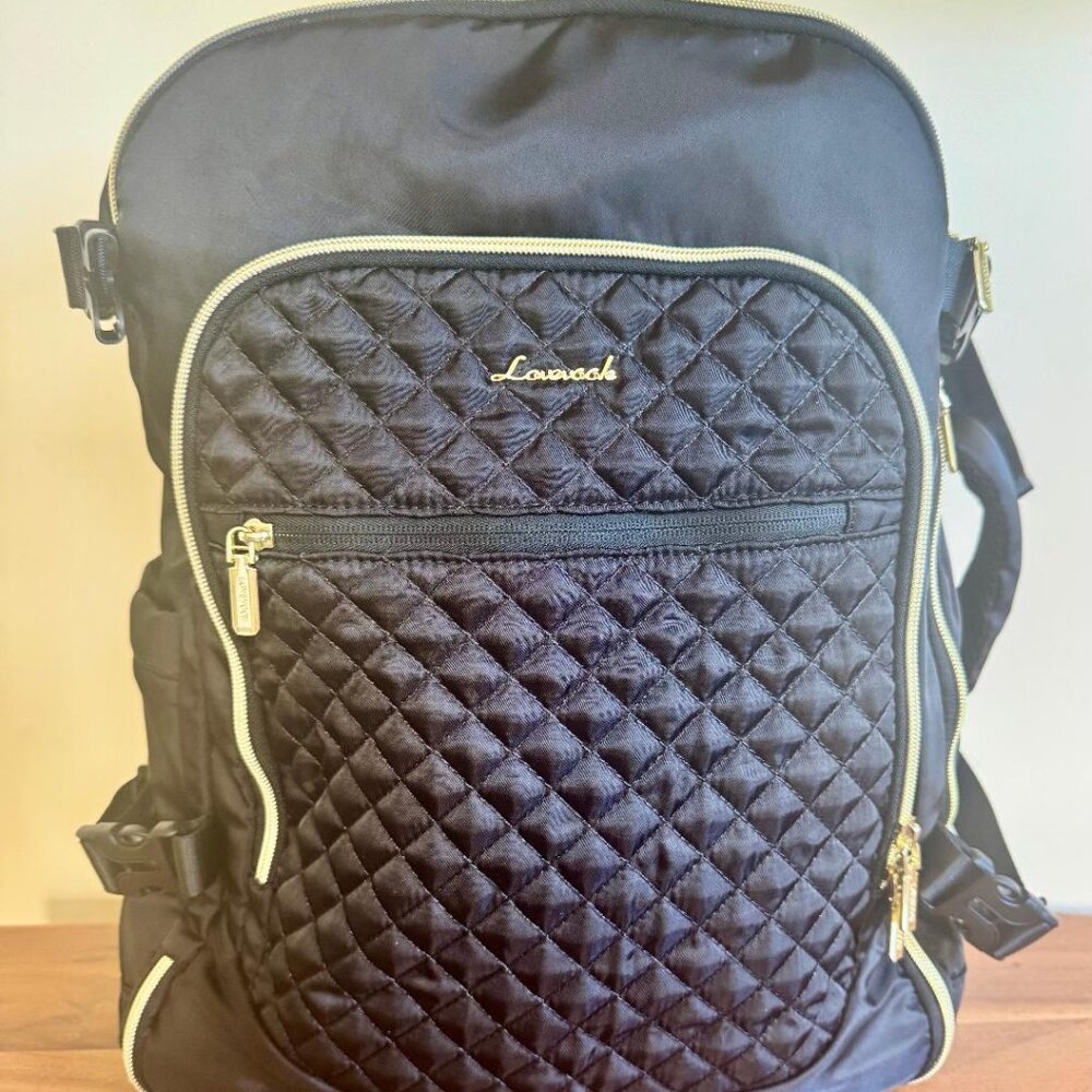 Lovevook Quilted Black Women's Backpack with Gold Trim